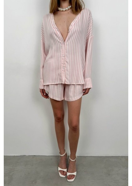 Çizgili Gömlek Şort Takım modelleri