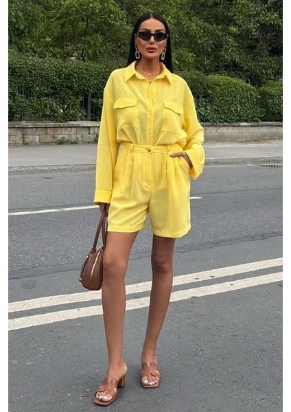 Gömlek ve Şort Flamlı Keten Takım 10130 indirimleri