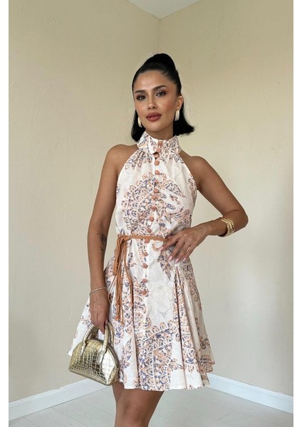 Ekru Halter Yaka Elbise modelleri