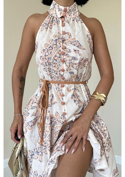 Ekru Halter Yaka Elbise fırsatları