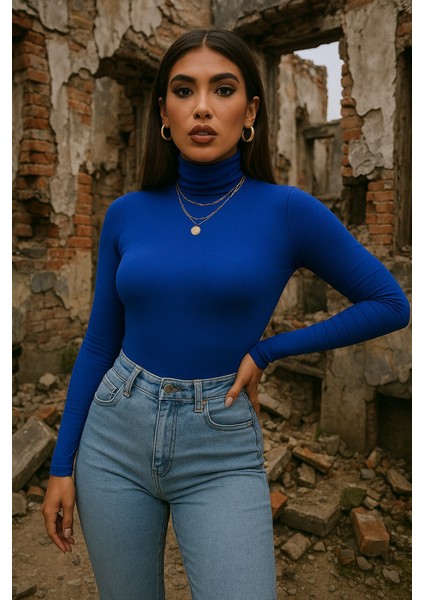 Kadın Uzun Kollu Balıkçı Yaka Viskon Bluz