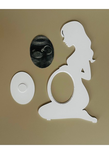 Kişiye Özel Ultrason Fotoğraflı Hamile Anne Temalı 3D Baskı Masaüstü Dekoru-Beyaz-M