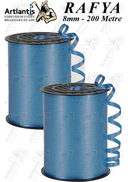 Mavi Rafya Şerit Kurdela 2 Adet 8mm 200 Metre Rabant Rafya Renkli Hediye Paketleme Ipi Kurdela Balon Bağlama Ponpon