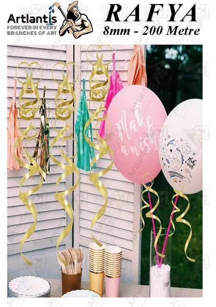 Mavi Rafya Şerit Kurdela 2 Adet 8mm 200 Metre Rabant Rafya Renkli Hediye Paketleme Ipi Kurdela Balon Bağlama Ponpon fiyatları