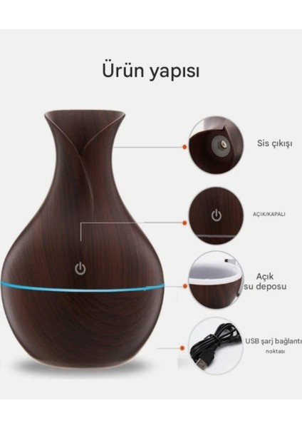 Ahşap Vazo Görünümlü7 LED Işıklı Aromatik Oda Kokusu Hava Nemlendirici fiyatları
