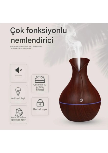 Ahşap Vazo Görünümlü7 LED Işıklı Aromatik Oda Kokusu Hava Nemlendirici fırsatları