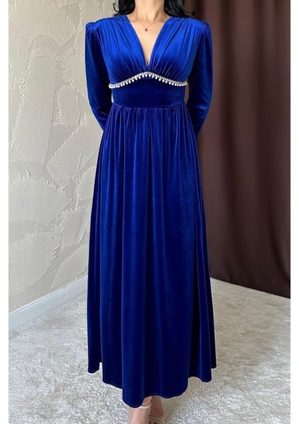 Saks Göğüs Altı Taşlı Elbise fiyatları