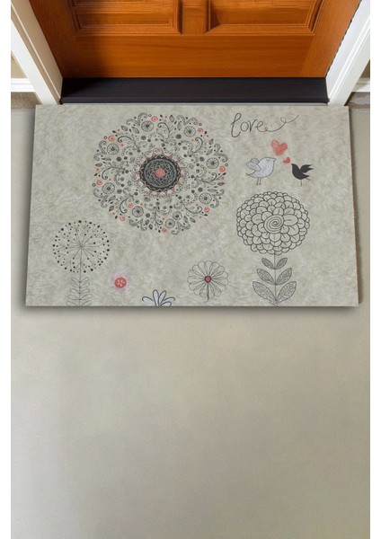 Dilek Otlu Papatya ve Kuşlar Krem Rengi Welcome Hoş Geldiniz Kapı Önü Paspası 45X70CM modelleri