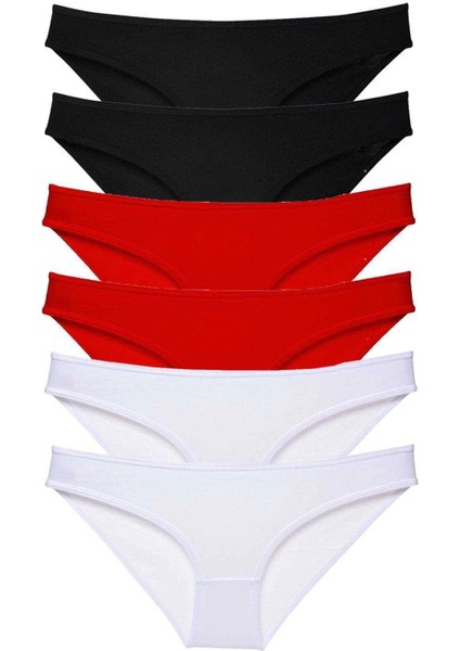 6 Adet Süper Eko Set Likralı Kadın Slip Külot Siyah Kırmızı Beyaz