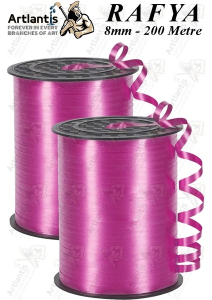 Pembe Rafya Şerit Kurdela 2 Adet 8mm 200 Metre Rabant Rafya Renkli Hediye Paketleme Ipi Kurdela Balon Bağlama Ponpon