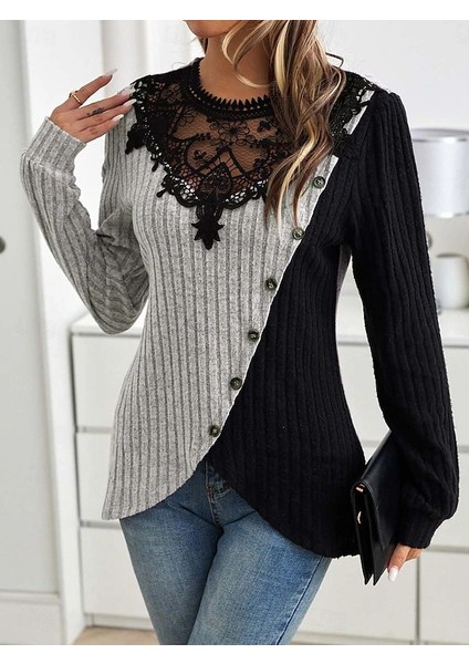 Kadın Uzun Kollu Dantel Yaka Yandan Düğmeli şardonlu Kaşkorse Bluz fiyatları