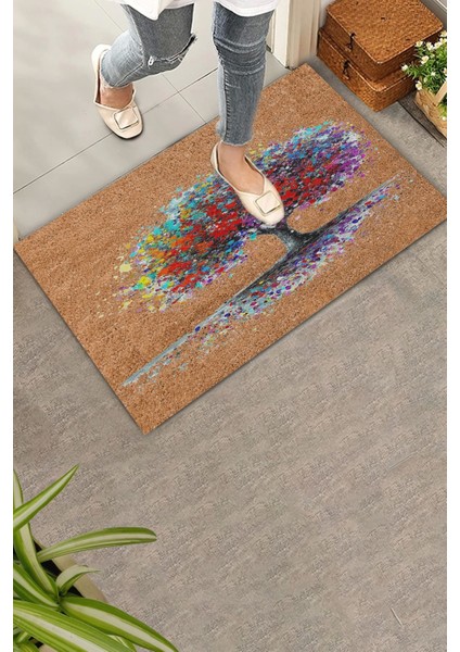 Renkli Yaşam Ağacı Kahverengi Welcome Hoş Geldiniz Kapı Önü Paspası 45X70CM fiyatları