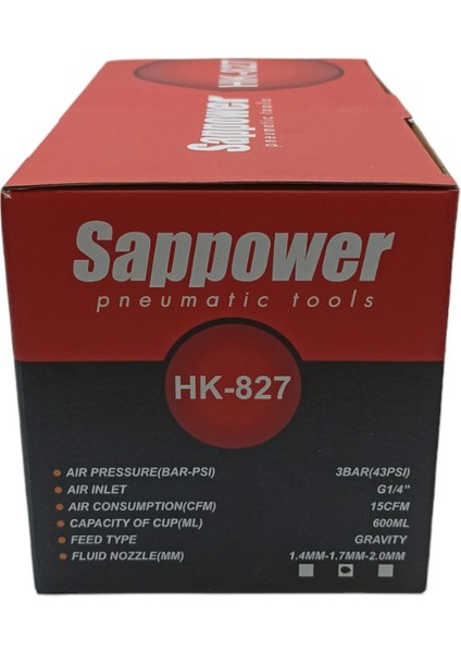 Sappower HK827 Üstten Depolu Boya Tabancası 1,7 mm fiyatları