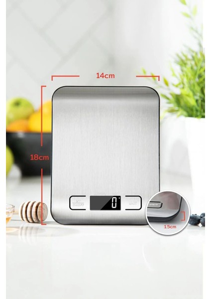 Paslanmaz Çelik Mutfak Tartısı, Hassas Ölçüm, LCD Ekran, 5 Kg, Pil Hediyeli indirimleri