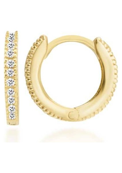 Halka Gümüş Küpe Zirkon Rose Orta Gold