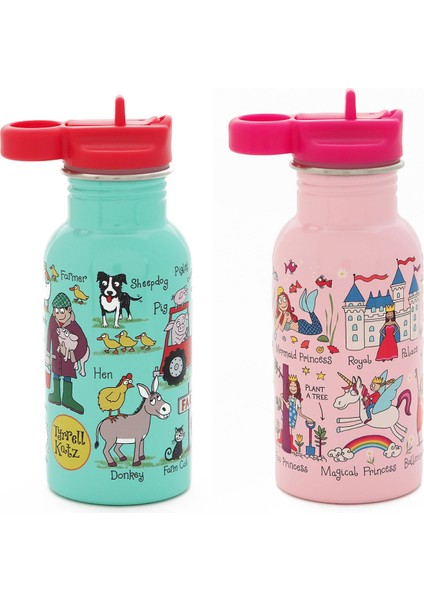 2'li 400 ml Pipetli Paslanmaz Çelik Matara Farm-Princess