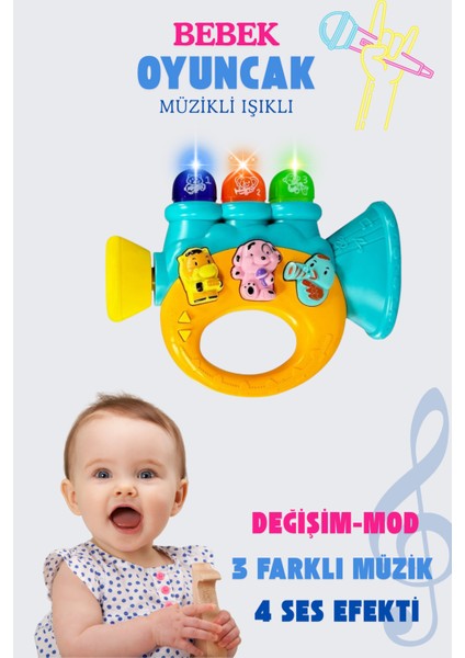 Işıklı ve Müzikli Bebek Piyanosu, Eğitici, Renkli, Sesli Oyuncak, Motor ve Duyusal Gelişim