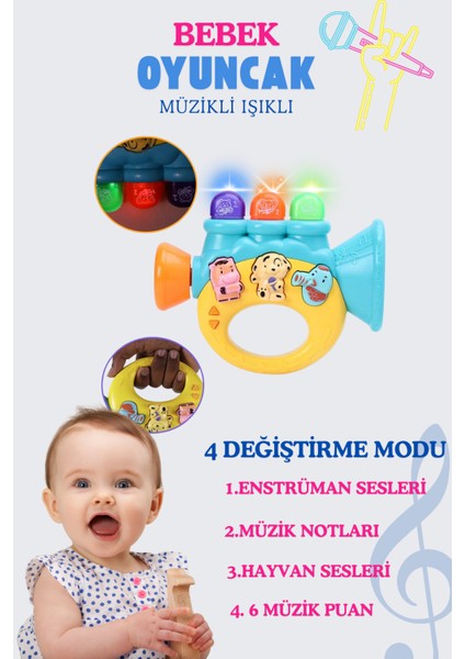 Işıklı ve Müzikli Bebek Piyanosu, Eğitici, Renkli, Sesli Oyuncak, Motor ve Duyusal Gelişim fırsatları