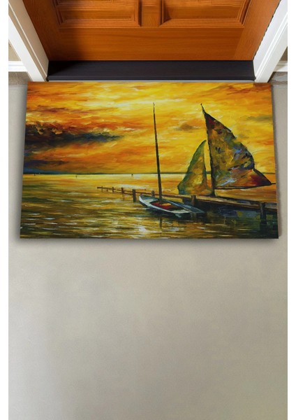 Deniz Gemi ve Gün Batımında Huzur Temalı Welcome Hoş Geldiniz Kapı Önü Paspası 45X70CM fiyatları