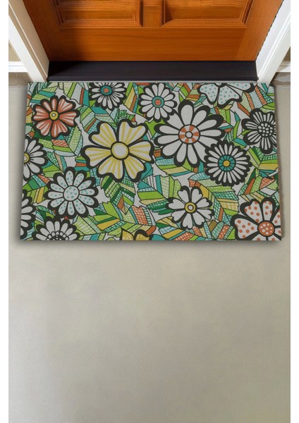 Çiçeksenfoni Temalı Yeşil Renk Welcome Hoş Geldiniz Kapı Önü Paspası 45X70CM modelleri
