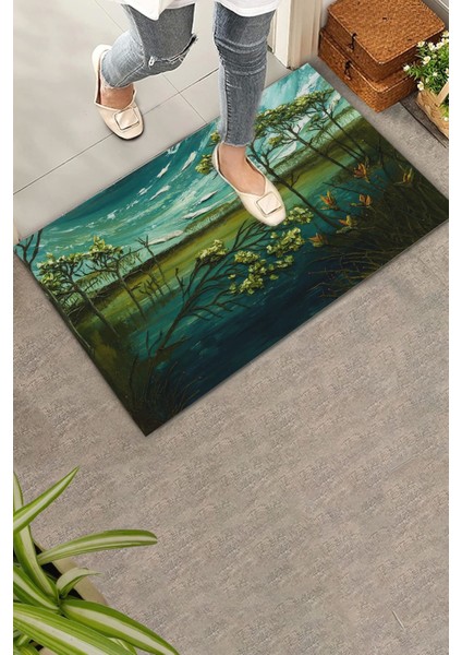Melankoli Bahçesi Yeşil Renk Welcome Hoş Geldiniz Kapı Önü Paspası 45X70CM