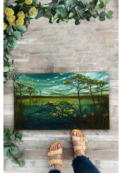 Melankoli Bahçesi Yeşil Renk Welcome Hoş Geldiniz Kapı Önü Paspası 45X70CM modelleri