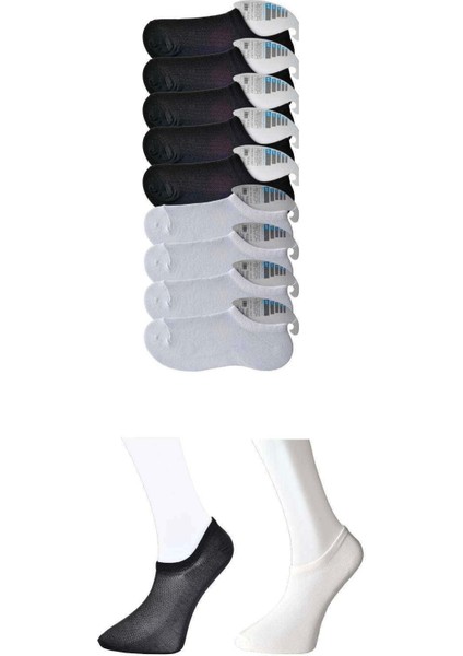Siyah ve Beyaz Erkek Görünmez Çorap 9 Çift