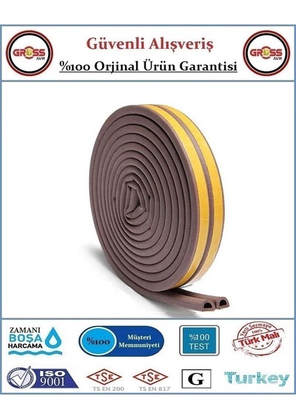 Kapı Pencere Fitili - Yapışkanlı Izolasyon Fitili - İkili Kahverengi - 5 Metre