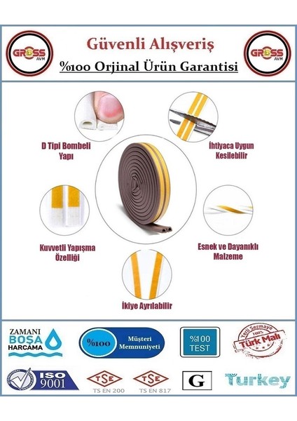 Kapı Pencere Fitili - Yapışkanlı Izolasyon Fitili - İkili Kahverengi - 5 Metre fiyatları