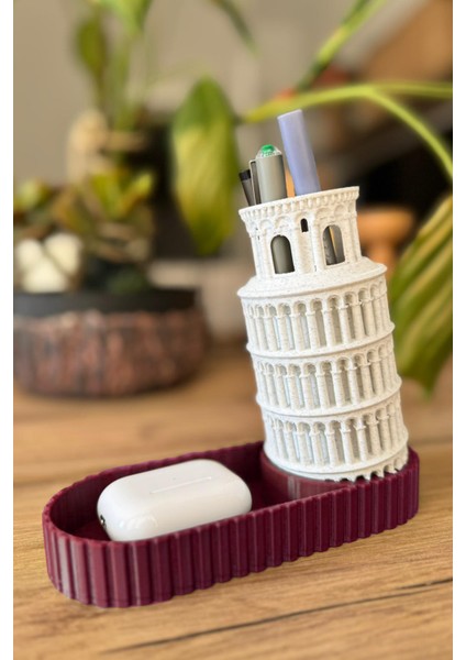 Pisa Kulesi Tasarımlı Masaüstü Kalemlik ve Organizer – Dekoratif Masa Düzenleyici