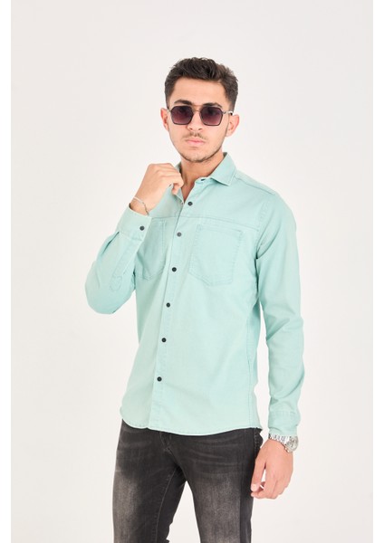 Çift Cep Gabardin Likra Yıkamalı Gömlek modelleri