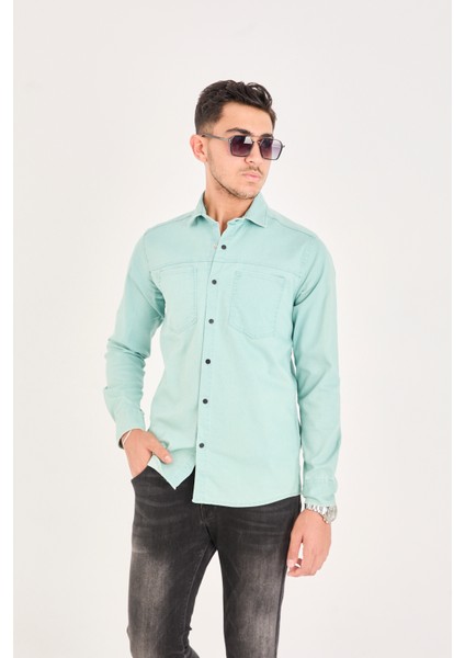 Çift Cep Gabardin Likra Yıkamalı Gömlek indirimleri