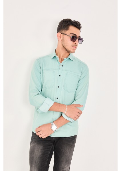 Çift Cep Gabardin Likra Yıkamalı Gömlek