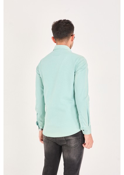 Çift Cep Gabardin Likra Yıkamalı Gömlek