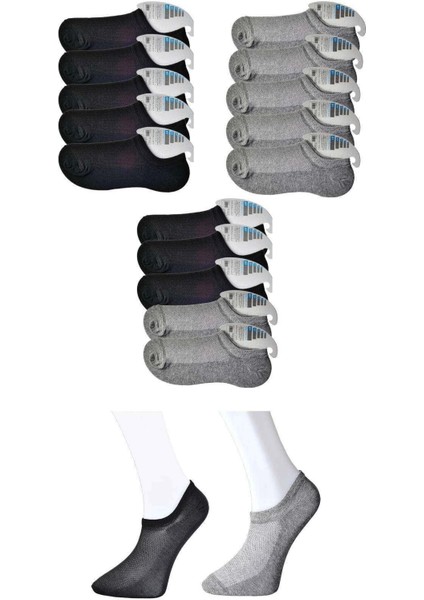 Siyah ve Gri Erkek Görünmez Çorap 15 Çift