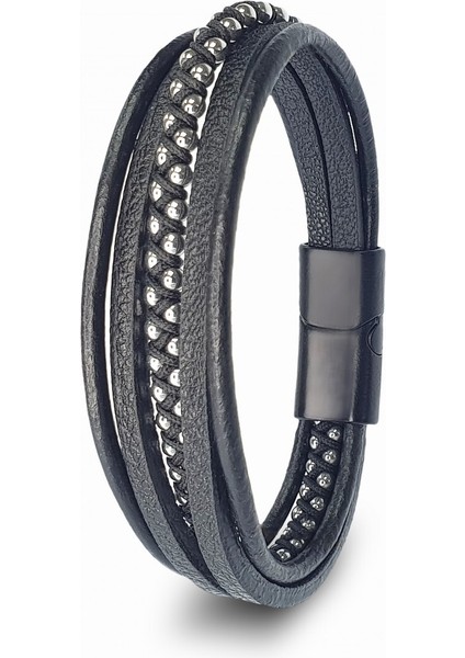 Beyaz Hematit Ve Çoklu Deri Bileklik 31834B3D1