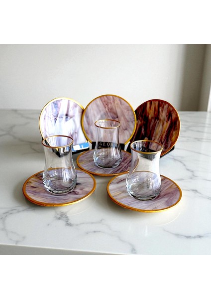 Mermer Desenli 6 Kişilik Lüks Çay Seti