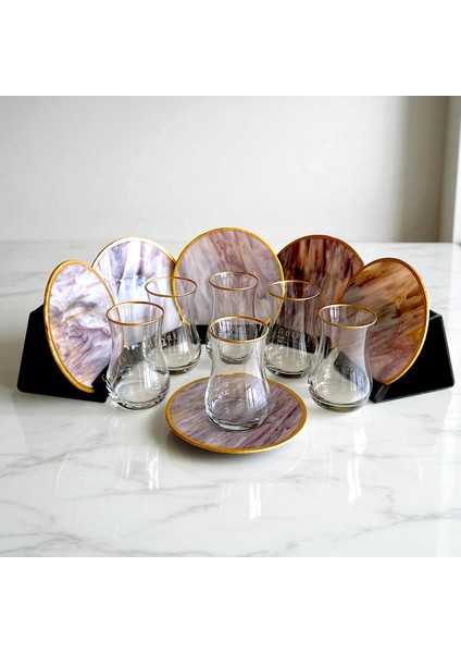 Mermer Desenli 6 Kişilik Lüks Çay Seti fiyatları