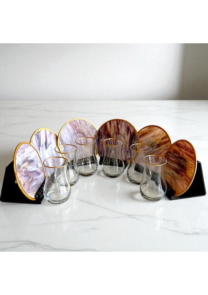 Mermer Desenli 6 Kişilik Lüks Çay Seti modelleri