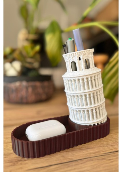 Pisa Kulesi Tasarımlı Masaüstü Kalemlik ve Organizer – Dekoratif Masa Düzenleyici