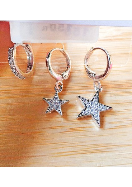 Gümüş Renk Lüks Gösterişli Figürlü Üçlü Küpe