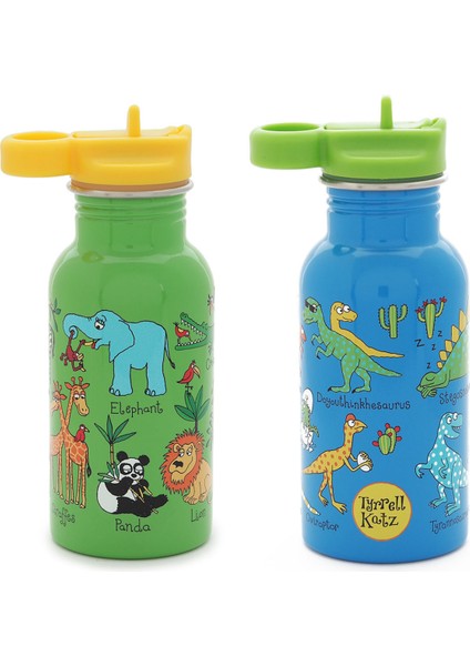 2'li 400ML Pipetli Paslanmaz Çelik Matara Jungle-Dino
