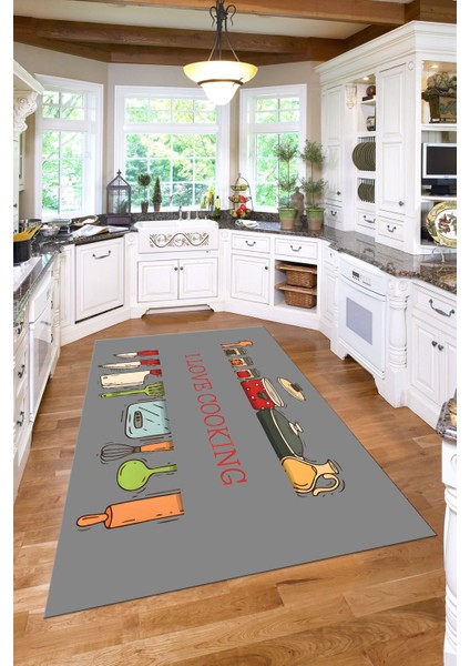 Desenli Yıkanabilir Kaymaz Mutfak ve Salon Halısı, Gri, 78 cm fiyatları