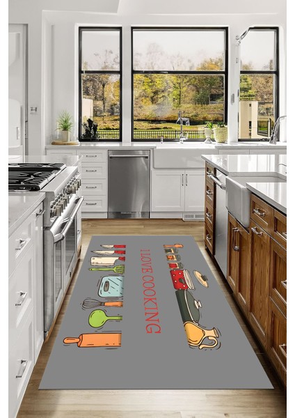 Desenli Yıkanabilir Kaymaz Mutfak ve Salon Halısı, Gri, 78 cm modelleri