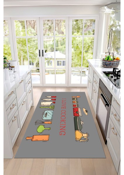 Desenli Yıkanabilir Kaymaz Mutfak ve Salon Halısı, Gri, 78 cm fırsatları