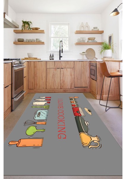 Desenli Yıkanabilir Kaymaz Mutfak ve Salon Halısı, Gri, 78 cm indirimleri