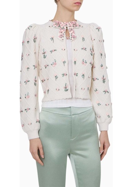 Çiçek Işlemeli Örgü Hırka modelleri