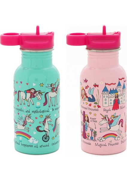 2'li 400ML Pipetli Paslanmaz Çelik Matara Unicorn-Princess