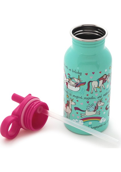 2'li 400ML Pipetli Paslanmaz Çelik Matara Unicorn-Princess modelleri