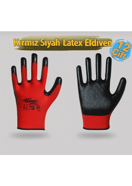 EL-100 Kırmızı Siyah Latex Eldiven 10 Numara (12 Çift)